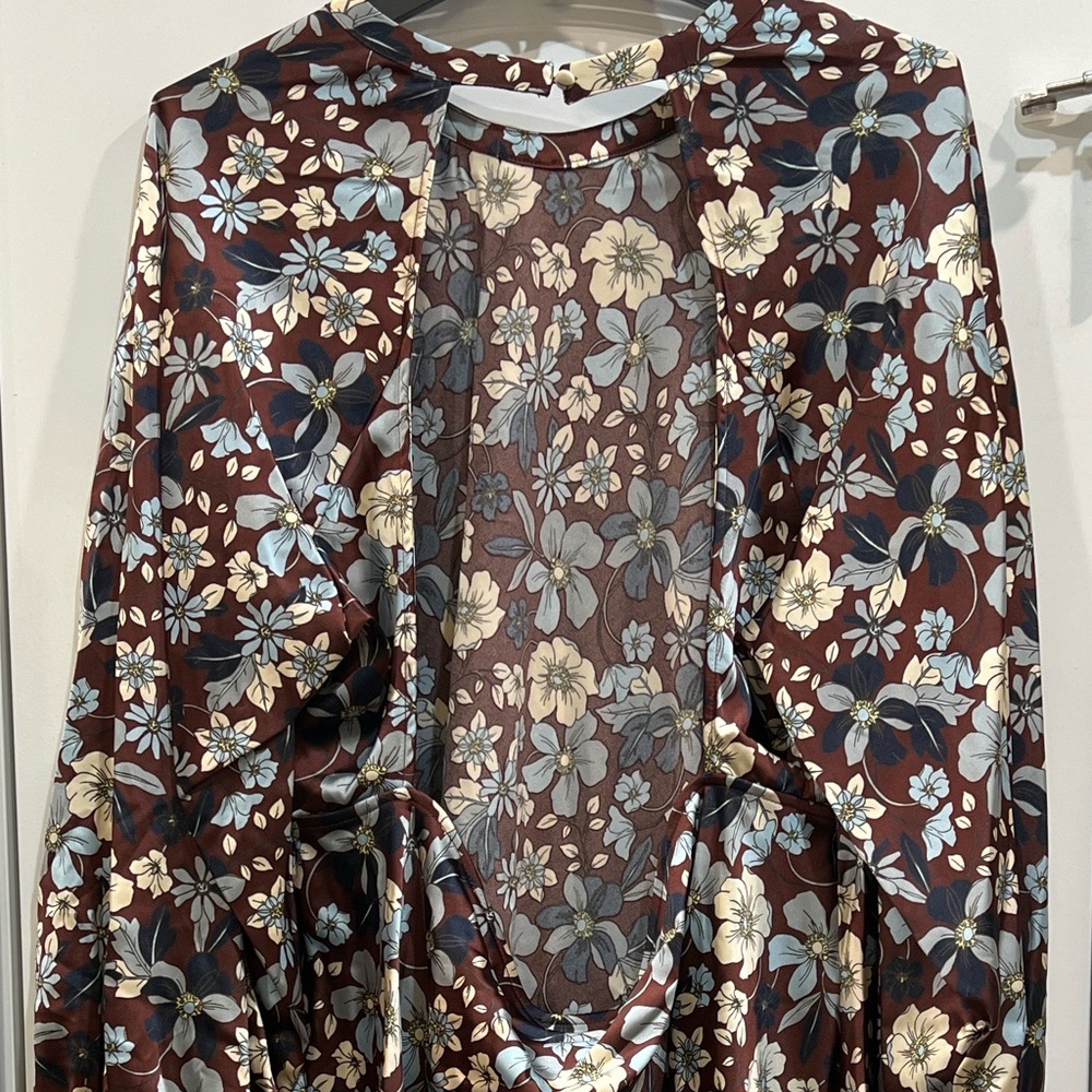 NWT! Future Collective x Reese Blutstein brown/blue floral open back mini dress - Picture 5 of 8